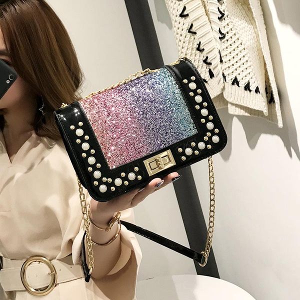 lily queen women crossbody bag rivet lock sequins messenger bolsa ladies fashion shoulder flap