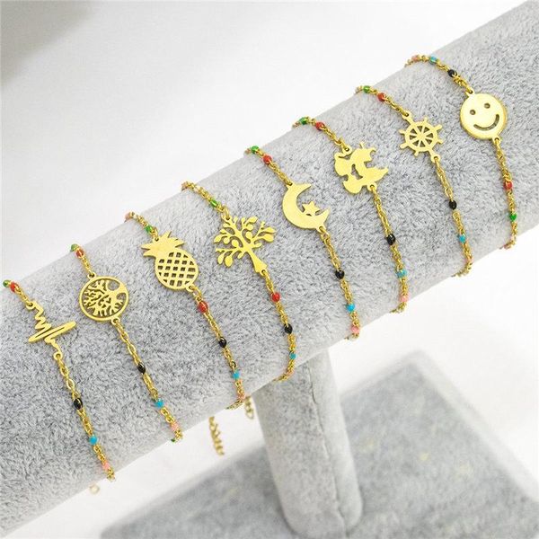 charm bracelets stainless steel link cable chain tree moon gold color random enamel trendy bracelet jewelry for women 18cm ,1 pc, Golden;silver
charm bracelets stainless steel link cable chain tree moon gold color random enamel trendy bracelet jewelry for women 18cm ,1 pc, Golden;silver