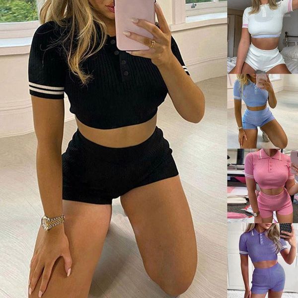 women's tracksuits women ribbed knit outfits short sleeve lapel buttons crop shorts tracksuit x7ya1, Gray
women's tracksuits women ribbed knit outfits short sleeve lapel buttons crop shorts tracksuit x7ya1, Gray