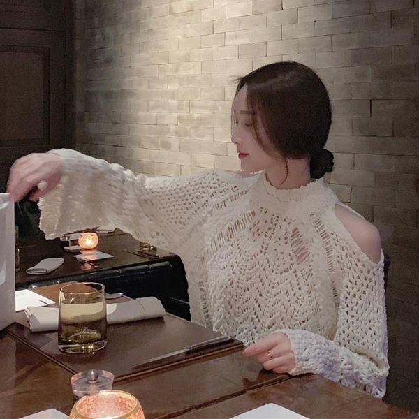 women's sweaters neck hangs a sweater female long-sleeved autumn/winter 2021 han edition loose knit wear outside net hole, White;black
women's sweaters neck hangs a sweater female long-sleeved autumn/winter 2021 han edition loose knit wear outside net hole, White;black