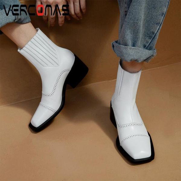 verconas new women ankle boots genuine leather autumn winter fashion concise fretwork casual thick heels short boots woman 2020, Black
verconas new women ankle boots genuine leather autumn winter fashion concise fretwork casual thick heels short boots woman 2020, Black