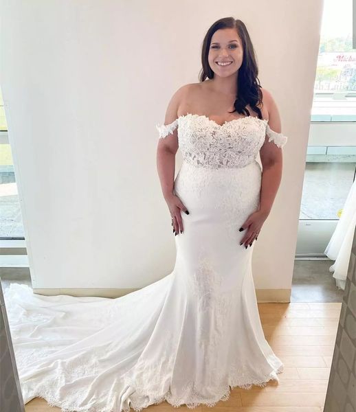 2021 charming mermaid wedding dress off shoulder plus size bridal gowns sweep train appliques for women dresses, White
2021 charming mermaid wedding dress off shoulder plus size bridal gowns sweep train appliques for women dresses, White