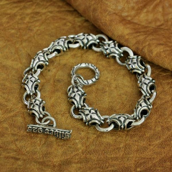 925 sterling silver cross link bracelet mens biker rock punk chain ta226, Black
925 sterling silver cross link bracelet mens biker rock punk chain ta226, Black