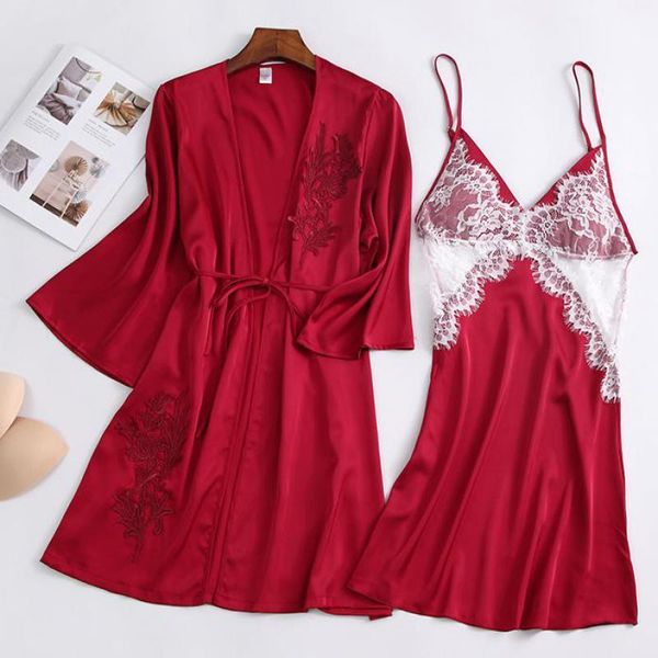 satin bathrobe lady 2pcs nighty&robe set perspective lace patchwork kimono gown intimate lingerie silky home clothes1, Black;red
satin bathrobe lady 2pcs nighty&robe set perspective lace patchwork kimono gown intimate lingerie silky home clothes1, Black;red