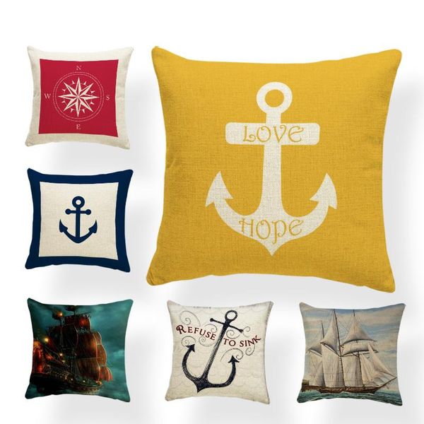 fashion popular cushion set anchor letter compass rudder geometry home decoration pillowcase polyester linen custom rest pillow