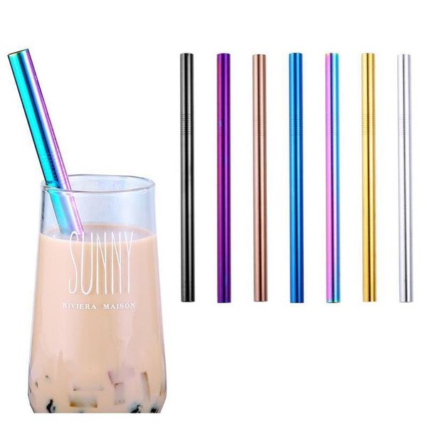 

215*12mm colorful 304 stainless steel straw reusable drinking straight straws metal straws tea coffee kitchen tools gx1a7