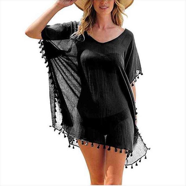 summer chiffon tassels beach dress women swimwear cover up female mini loose solid pareo swimsuit, White;black
summer chiffon tassels beach dress women swimwear cover up female mini loose solid pareo swimsuit, White;black