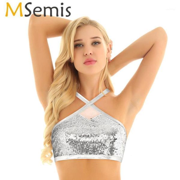 msemis women summer sequin halter festival rave clothes bustier crop pole dance costume clubwear party night tanks1, White
msemis women summer sequin halter festival rave clothes bustier crop pole dance costume clubwear party night tanks1, White