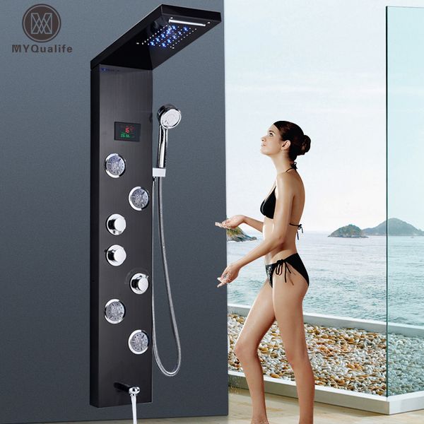led light panel waterfall rain faucet set spa massage jet bath column shower mixer tap tower 1011
led light panel waterfall rain faucet set spa massage jet bath column shower mixer tap tower 1011