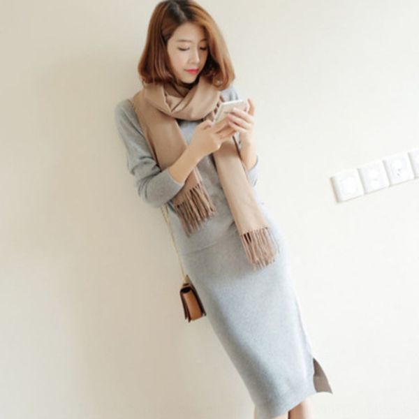 new fashion knitted hip wrap dresssweater dress dress women's autumn and winter foreign style sweater mid long temperament suit two pie, Gray 
new fashion knitted hip wrap dresssweater dress dress women's autumn and winter foreign style sweater mid long temperament suit two pie, Gray