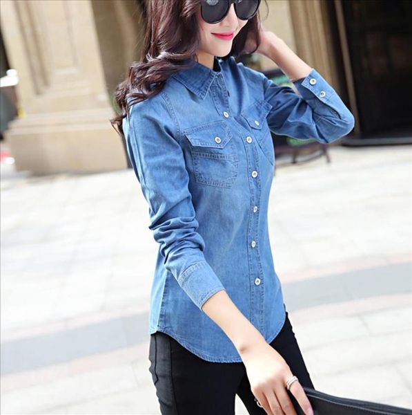 women cotton denim shirt 2019 chemise female spring ladies casual long sleeve blue jeans shirts woman blouses camisa vetements, White 
women cotton denim shirt 2019 chemise female spring ladies casual long sleeve blue jeans shirts woman blouses camisa vetements, White
