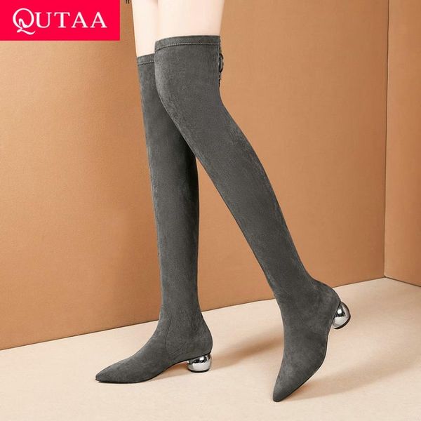 qutaa 2021 over the knee women boots pointed toe flock stretch long boots winter high heel zipper women shoes big size34-42, Black
qutaa 2021 over the knee women boots pointed toe flock stretch long boots winter high heel zipper women shoes big size34-42, Black