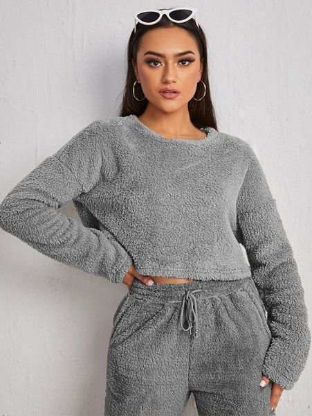 drop shoulder teddy pullover j3ri#, White;black 
drop shoulder teddy pullover j3ri#, White;black