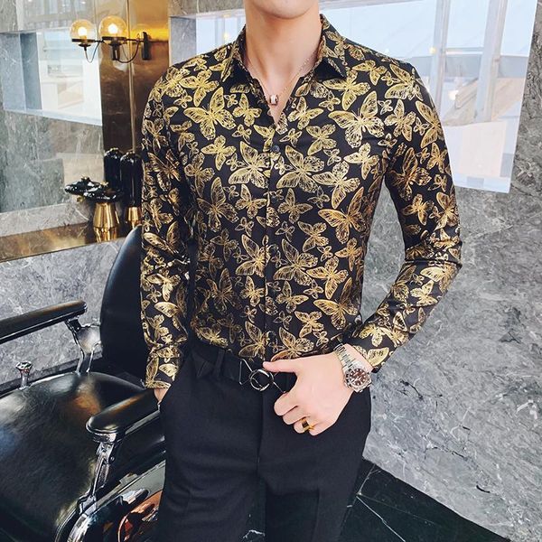 men's casual shirts mens luxury golid butterfly printing long sleeve men camisa masculina slim fit party male -3xl, White;black 
men's casual shirts mens luxury golid butterfly printing long sleeve men camisa masculina slim fit party male -3xl, White;black