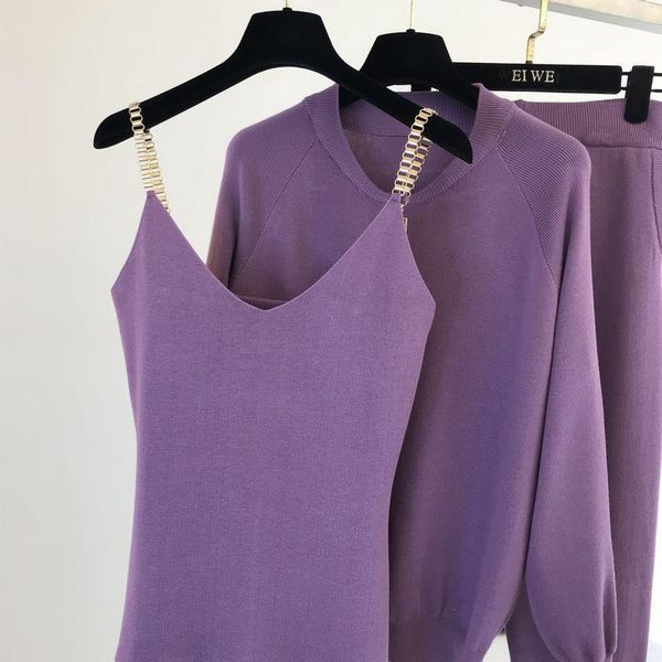 women's tracksuits 2021 autumn sweater suit product sweet temperament chain vest knitted zipper jacket + small foot elastic pants three, Gray
women's tracksuits 2021 autumn sweater suit product sweet temperament chain vest knitted zipper jacket + small foot elastic pants three, Gray