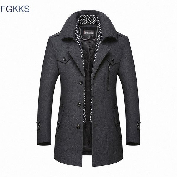 fgkks men winter wool coat men's business casual solid color warm thick wool blends woolen pea coat male trench coat overcoat, Black;brown
fgkks men winter wool coat men's business casual solid color warm thick wool blends woolen pea coat male trench coat overcoat, Black;brown