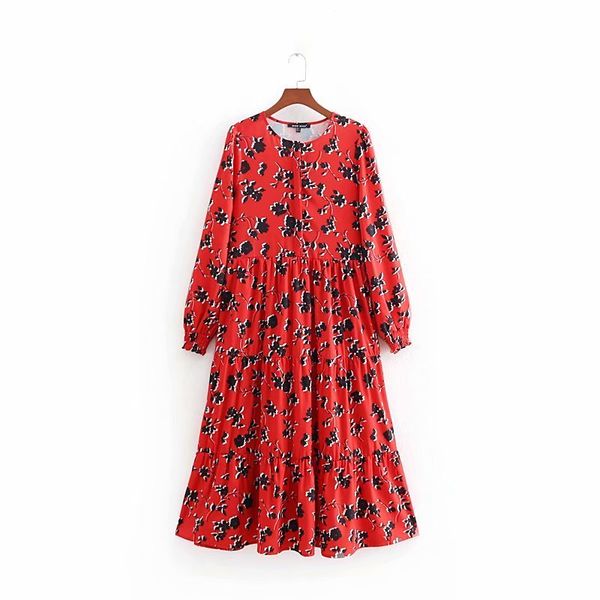 women fashion floral print red long dress ladies o neck pleated big swing chic vestidos retro brand party dresses ds1897 y200101, White;black
women fashion floral print red long dress ladies o neck pleated big swing chic vestidos retro brand party dresses ds1897 y200101, White;black