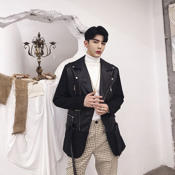 2021 new autumn winter men's leather long-style loose personality collage belt jacket jacket. dkuw, Black
2021 new autumn winter men's leather long-style loose personality collage belt jacket jacket. dkuw, Black