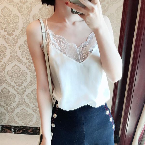 new women vest sling tank backless bottoming lace stitching shirt black female top, White
new women vest sling tank backless bottoming lace stitching shirt black female top, White