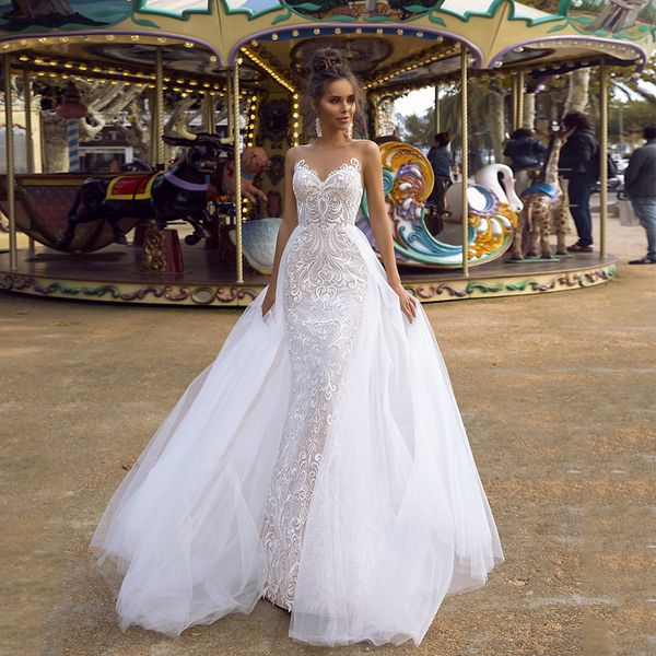 2021 new gorgeous sweetheart sleeveless mermaid custom made lace wedding gown with detachable tulle skirt bridal es z6tx, White
2021 new gorgeous sweetheart sleeveless mermaid custom made lace wedding gown with detachable tulle skirt bridal es z6tx, White