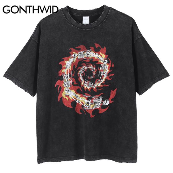 distressed destroyed holes fire flame skull print short sleeve tees shirts streetwear hip hop punk rock cotton tshirts, White;black
distressed destroyed holes fire flame skull print short sleeve tees shirts streetwear hip hop punk rock cotton tshirts, White;black