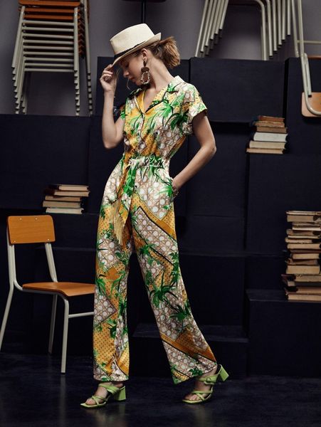 x faye chan geo & plant print roll cuff fringe trim drawstring belted jumpsuit o55l#, White
x faye chan geo & plant print roll cuff fringe trim drawstring belted jumpsuit o55l#, White