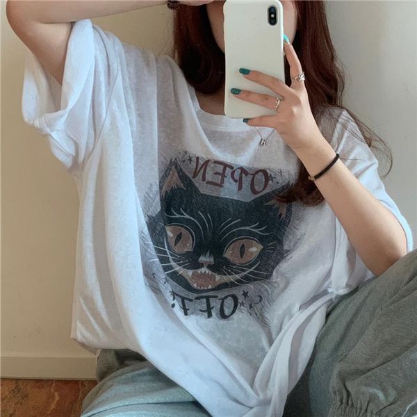 summer chic cat cartoon letter printed korean harajuku cotton vintage casual fun cute oversize printed loose women t shirt, White
summer chic cat cartoon letter printed korean harajuku cotton vintage casual fun cute oversize printed loose women t shirt, White