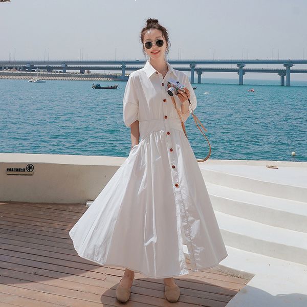2021 new white shirt female dress spring summer new french fashion retro lapel solid single-breasted long quality dress1s gpgo, Black;gray
2021 new white shirt female dress spring summer new french fashion retro lapel solid single-breasted long quality dress1s gpgo, Black;gray