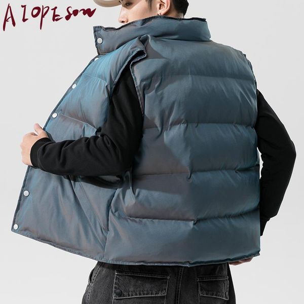 men's vests aiopeson 2021 reflective casual solid color single breasted coat men winter fashion loose mens vest, Black;white
men's vests aiopeson 2021 reflective casual solid color single breasted coat men winter fashion loose mens vest, Black;white