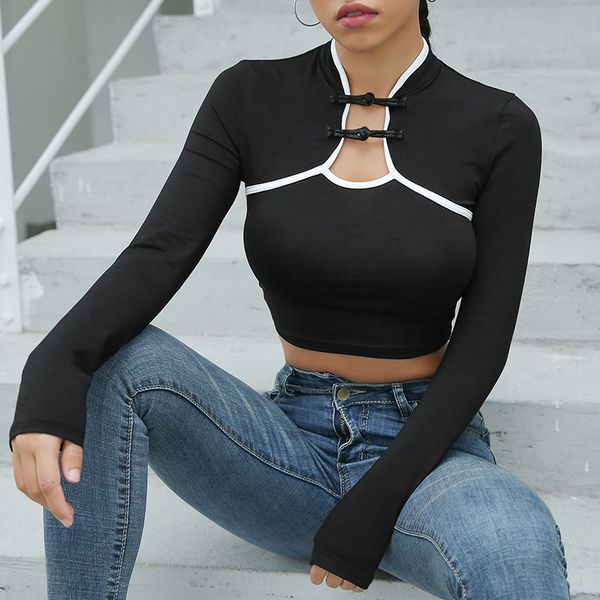 chinese knot button panelled hollow out cotton t-shirt women 2018 autumn stand collar long sleeve stretch tees top, White
chinese knot button panelled hollow out cotton t-shirt women 2018 autumn stand collar long sleeve stretch tees top, White