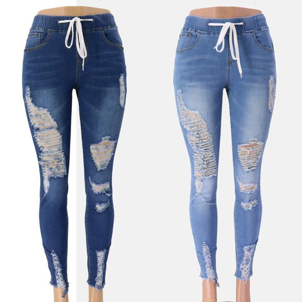 women ripped jeans elastic waist pencil trousers skinny stretch distressed hole boyfriend jeans denim pants slim, Blue
women ripped jeans elastic waist pencil trousers skinny stretch distressed hole boyfriend jeans denim pants slim, Blue
