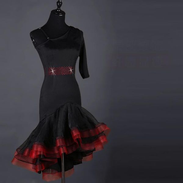 women red and black latin dance ballroom competition dresses tango sequin waist dancewear, Black;red
women red and black latin dance ballroom competition dresses tango sequin waist dancewear, Black;red