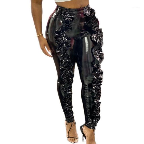 women's pants & capris black pencil women high waist pu leather stretchy shiny skinny ruffles trousers1, Black;white
women's pants & capris black pencil women high waist pu leather stretchy shiny skinny ruffles trousers1, Black;white