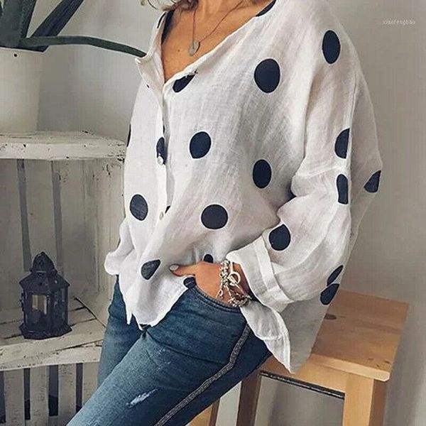women blouses 2020 summer casual long sleeve polka dot cotton linen blouse female v neck loose shirts blusas plus size1, White
women blouses 2020 summer casual long sleeve polka dot cotton linen blouse female v neck loose shirts blusas plus size1, White