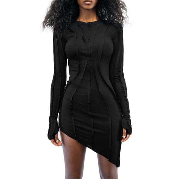 long sleeve patchwork mini dress autumn winter women fashion irregular party outfits, Black;gray 
long sleeve patchwork mini dress autumn winter women fashion irregular party outfits, Black;gray