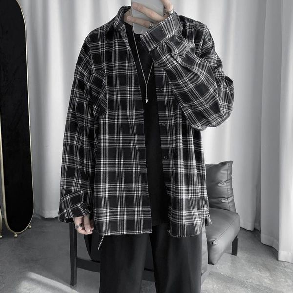men's spring korean fashion plaid long sleeve shirt men's loose casual student shirt coat, White;black
men's spring korean fashion plaid long sleeve shirt men's loose casual student shirt coat, White;black
