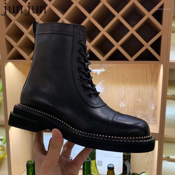 boots 2021 short women's spring and autumn single boot rivet twill lace up boots35-411, Black 
boots 2021 short women's spring and autumn single boot rivet twill lace up boots35-411, Black