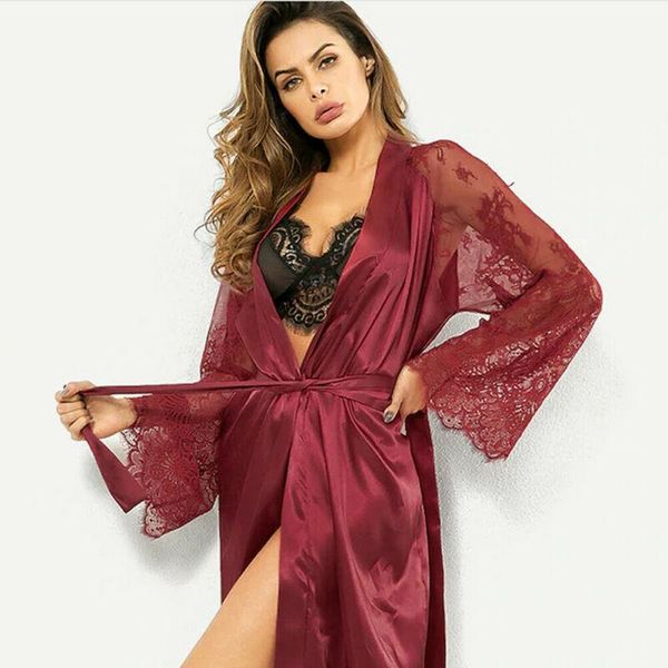 black women satin rayon robe long lingerie sleepwear kimono yukata nightgown belt simulation silk gown, Black;red
black women satin rayon robe long lingerie sleepwear kimono yukata nightgown belt simulation silk gown, Black;red