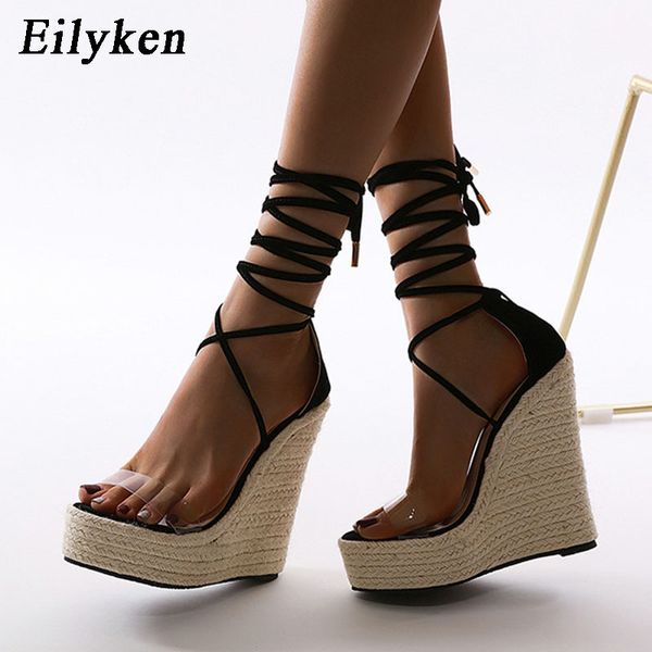 eilyken wedges shoes for women cross ankle lace up sandals fashion transparent pvc open toe platform high heels big size 42 0928, Black
eilyken wedges shoes for women cross ankle lace up sandals fashion transparent pvc open toe platform high heels big size 42 0928, Black