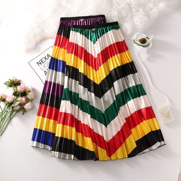summer new vintage women fashion rainbow stripes printed pleated mid-calf swing skirt ladies casual casual a-line retro skirt1, Black
summer new vintage women fashion rainbow stripes printed pleated mid-calf swing skirt ladies casual casual a-line retro skirt1, Black