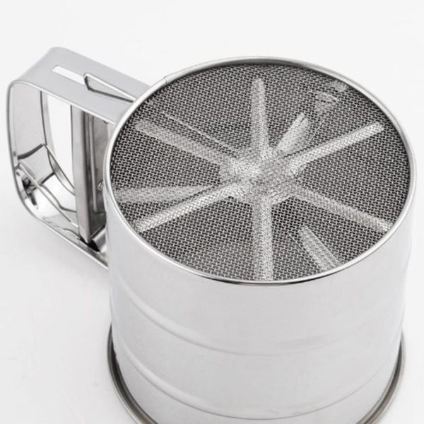 stainless steel flour sieve mesh sugar shaker cup shape bakeware baking1