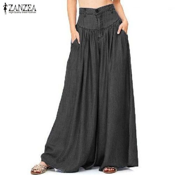zanzea women summer causal pants high waist pantalon zipper up wide leg pants blue denim loose long trousers s-5xl y200418, Black;white
zanzea women summer causal pants high waist pantalon zipper up wide leg pants blue denim loose long trousers s-5xl y200418, Black;white