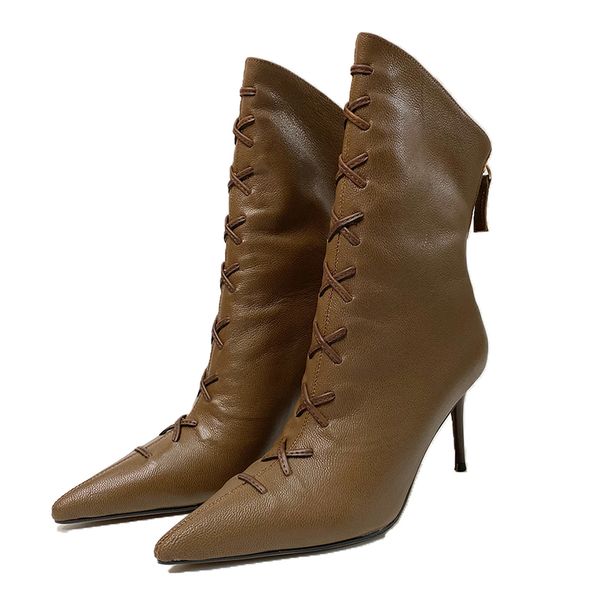 elastic slim mid calf boots women pointed toe soft leather thin high heel shoes runway design autumn short boots female, Black
elastic slim mid calf boots women pointed toe soft leather thin high heel shoes runway design autumn short boots female, Black