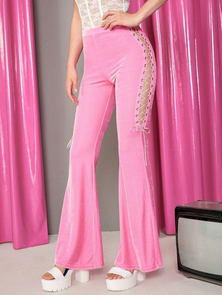 lace up side flare leg pants o1k6#, Black;white
lace up side flare leg pants o1k6#, Black;white