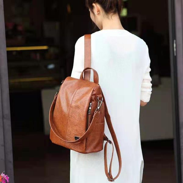 hbp new style pu leather women backpacks teenager school bags casual travel shoulder bags rucksack brown women backpack