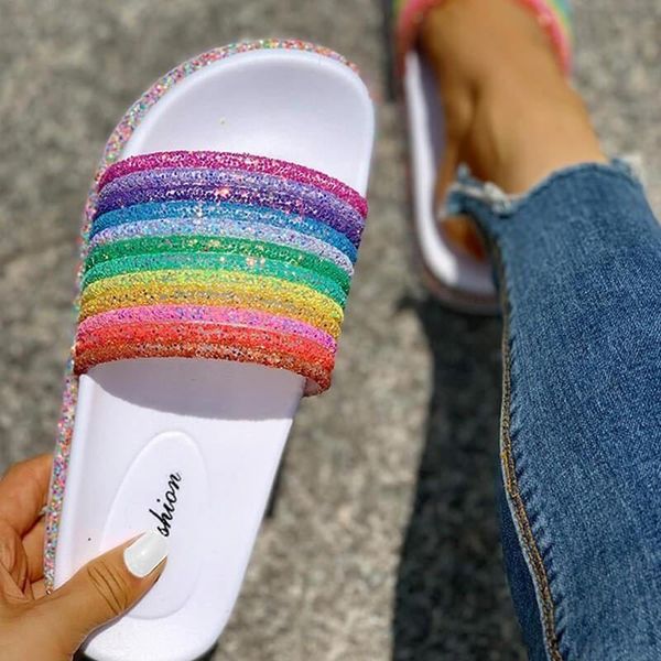 2020 women rainbow bling slippers shoes woman summer beach ladies slides flats shoes home women slipper outdoor footwear sandal x1020, Black
2020 women rainbow bling slippers shoes woman summer beach ladies slides flats shoes home women slipper outdoor footwear sandal x1020, Black