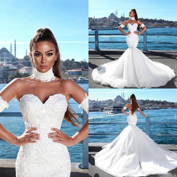 2021 elegant mermaid wedding dresses sweetheart lace appliqued plus size wedding dress backless sweep train bridal gowns, White
2021 elegant mermaid wedding dresses sweetheart lace appliqued plus size wedding dress backless sweep train bridal gowns, White