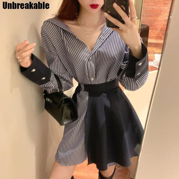 office ladies striped shirt dress 2021 women two pieces set long blouse + bandage shirts korean ladies casual elegant vestidos, Black;gray
office ladies striped shirt dress 2021 women two pieces set long blouse + bandage shirts korean ladies casual elegant vestidos, Black;gray