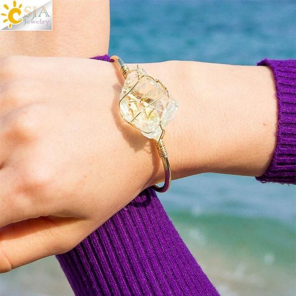 csja natural stone bangle gold-color wire wrap irregular crystal quartz cuff copper bracelets for women girls kids jewe jllawj, Black
csja natural stone bangle gold-color wire wrap irregular crystal quartz cuff copper bracelets for women girls kids jewe jllawj, Black
