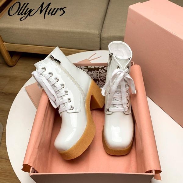 mid-calf boots for women thick bottom platform patent leather black/white lace-up zipper 2020 new fashion designer
mid-calf boots for women thick bottom platform patent leather black/white lace-up zipper 2020 new fashion designer